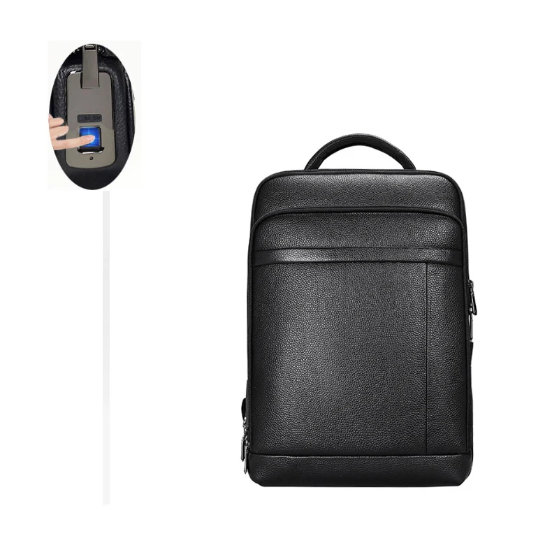 100% genuine leather Fingerprint Lock Men Backpack Business Laptop Rucksack Anti-theft Large Capacity Men Travel Bags New