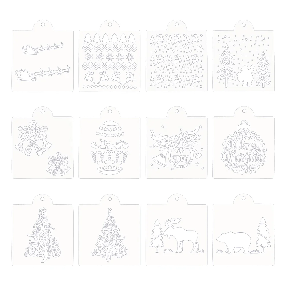 12 Pcs Cake Elk Stencil Christmas Template Santa Claus Mold Powdered Sugar Sieve