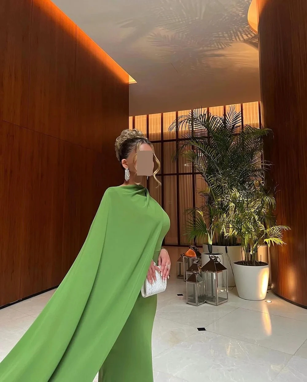 Abito da sera formale moderno a sirena verde con scollo a O a maniche lunghe in raso arabo con spettacolo di ballo di fine anno Abiti da festa di Natale Robe De Soiree