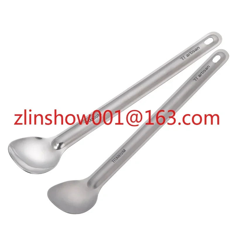 Long handle spoon Pure Titanium Spoon with Polished scoop 220mm Ultralight Titanium Camping Tableware set