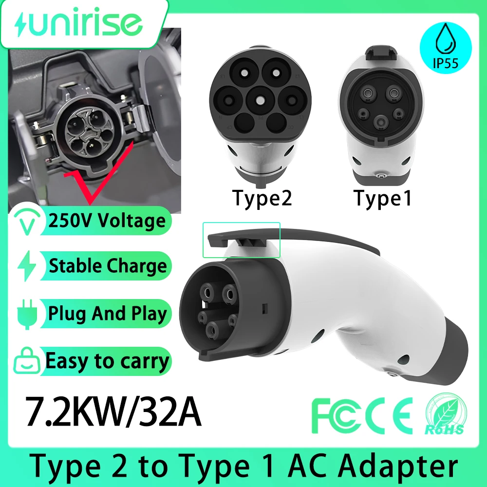 

Зарядное устройство для электромобилей Unirise, тип 2, тип 1, 32 А, 7,2 кВт, для разъема электромобиля IEC62196, адаптер SAE J1772