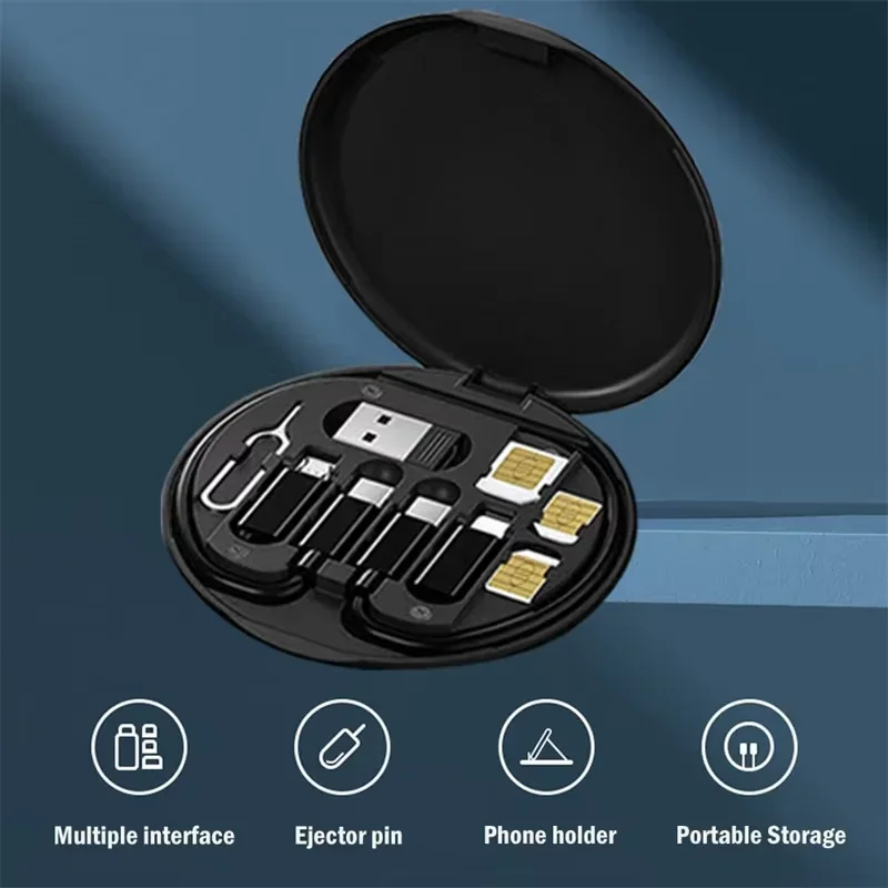 Portable Multi-functional Data Cable Storage Box, 60W Fast Charging Mobile Phone Holder, Charging Cable Set, Multi Head Adapter+