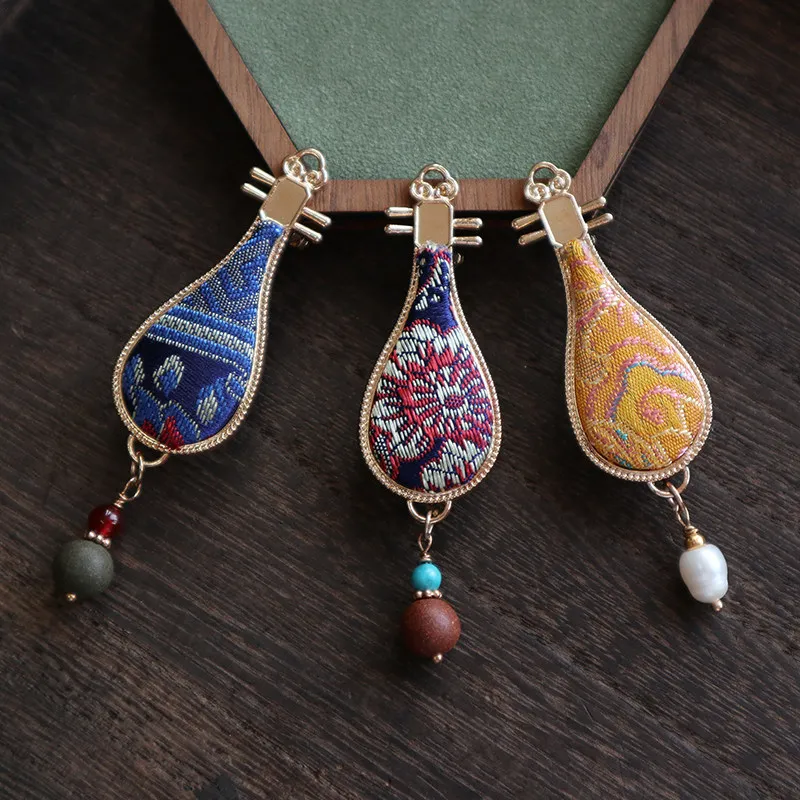 Chinese Traditional Pipa Song Brocade Lucky Auspicious Pin Pendant Cheongsam Qipao Hanfu Collar Weight For Women Accessory Gift