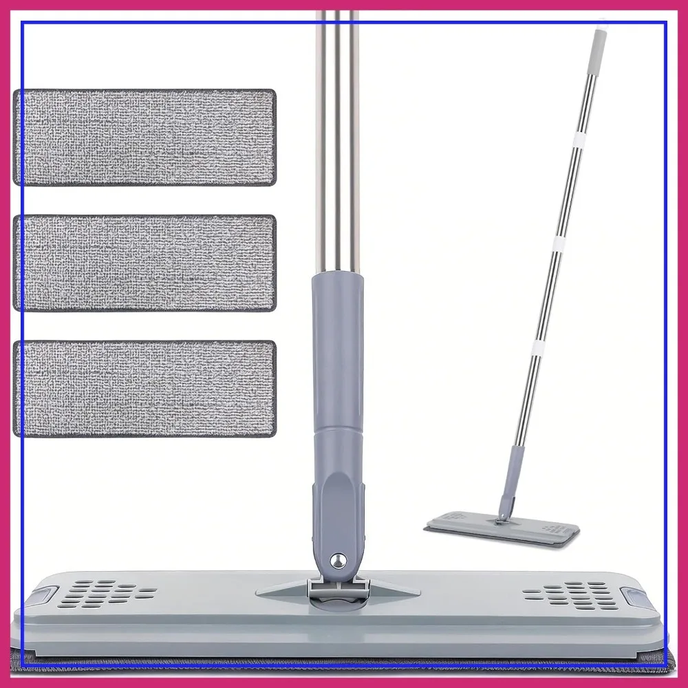 

Flat Mop with 3 Pads, Microfiber Floor Mop Adjustable Handle 29-49", Wet/Dry Use for Hardwood, Tile, Laminate, Vinyl