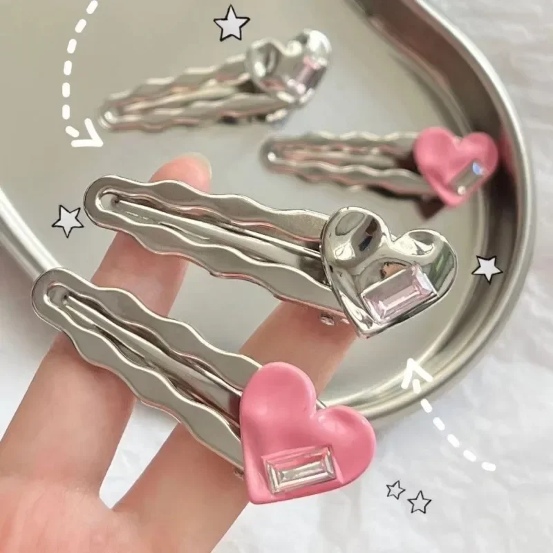 Sweet Girls Hair Clips Y2K Women Cute Metal Colorful Love Hairpin Silver Pink Hair Accessories BB Hairpins Side Clips Headwear