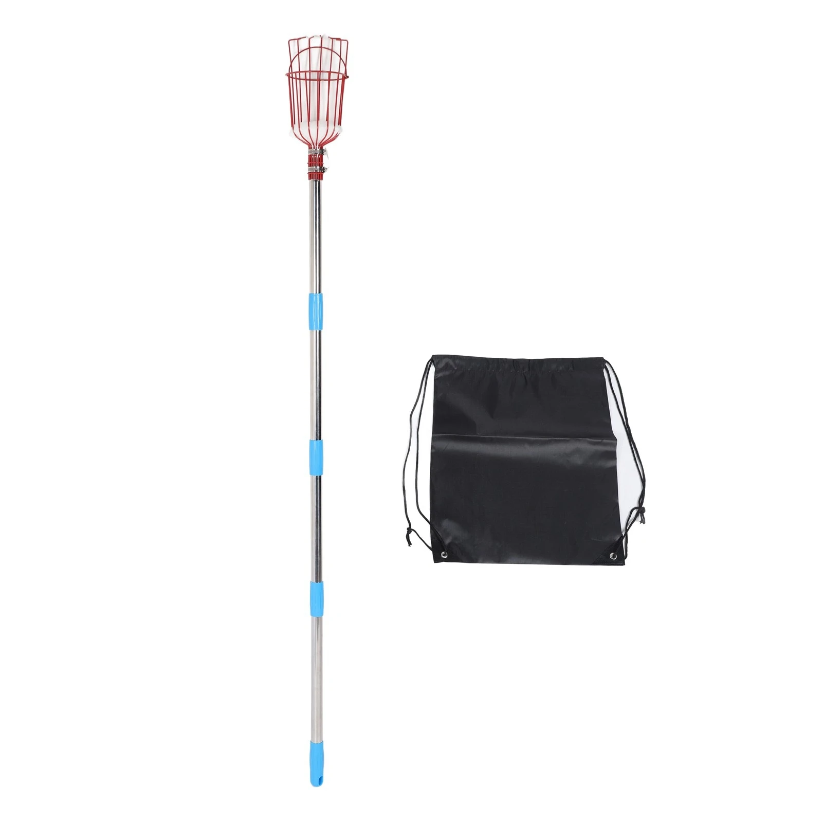 Fruit Picker Tool Multifunctional Stainless Steel Durable Rustproof Apple Orange Fruits Catcher Tree Picker with Pole 4 Sections