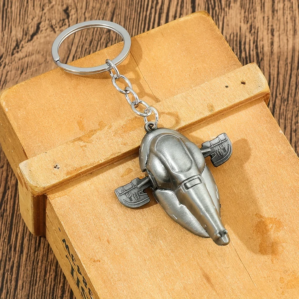 Vintage Keychain With Outer Space Spaceship Model And Golden Key Ring.Perfect Accessory For Daily Wear On Bags.