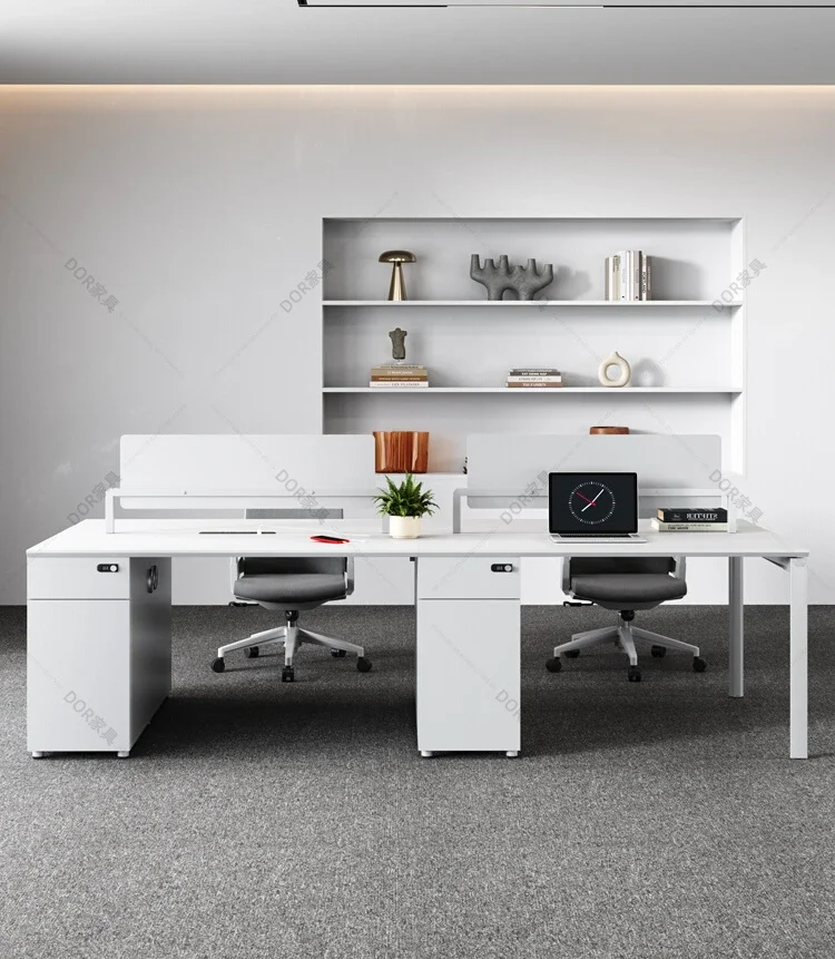 

Open desk, two-person workstation sitting, side-by-side, one-side, custom-made multi-person fashion office chair combination set