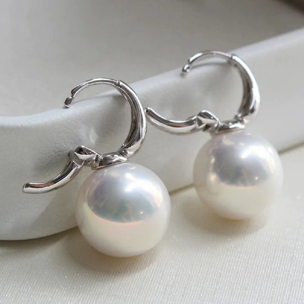 Beautiful Earrings AAAA10-11mm 11-12mm 12-13mm Natural White Round Pearl Earrings 925