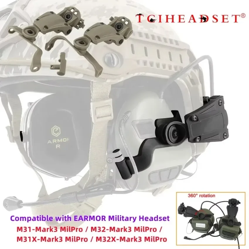 

Tactical Headset Military Headset electronic shooting Mount Kit Helmet ARC Rail Adapter for EARMOR M31-Mark3/M32-Mark3/M31X/M32X