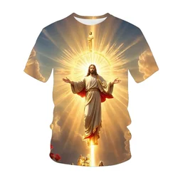 Fashion God Graphic T Shirts Summer Short Sleeve Men's Clothing Round Neck Cross 3D Printed T-Shirt Christian Jesus Mens Clothes