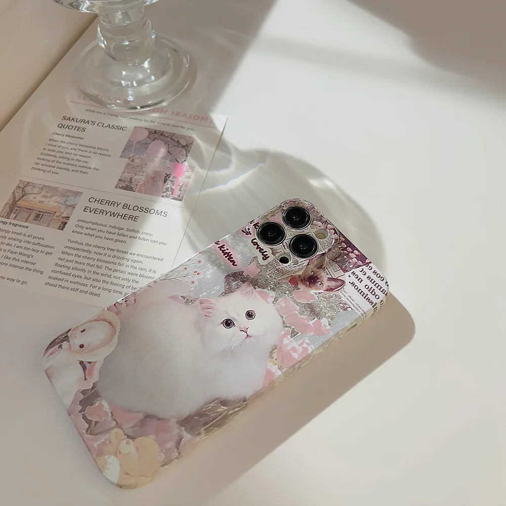 Funda de teléfono con estampado pictórico estético ins para iPhone 11 13 12 15 14 16 Pro Max XR XS X 7 8 Plus, funda protectora dura a prueba de golpes