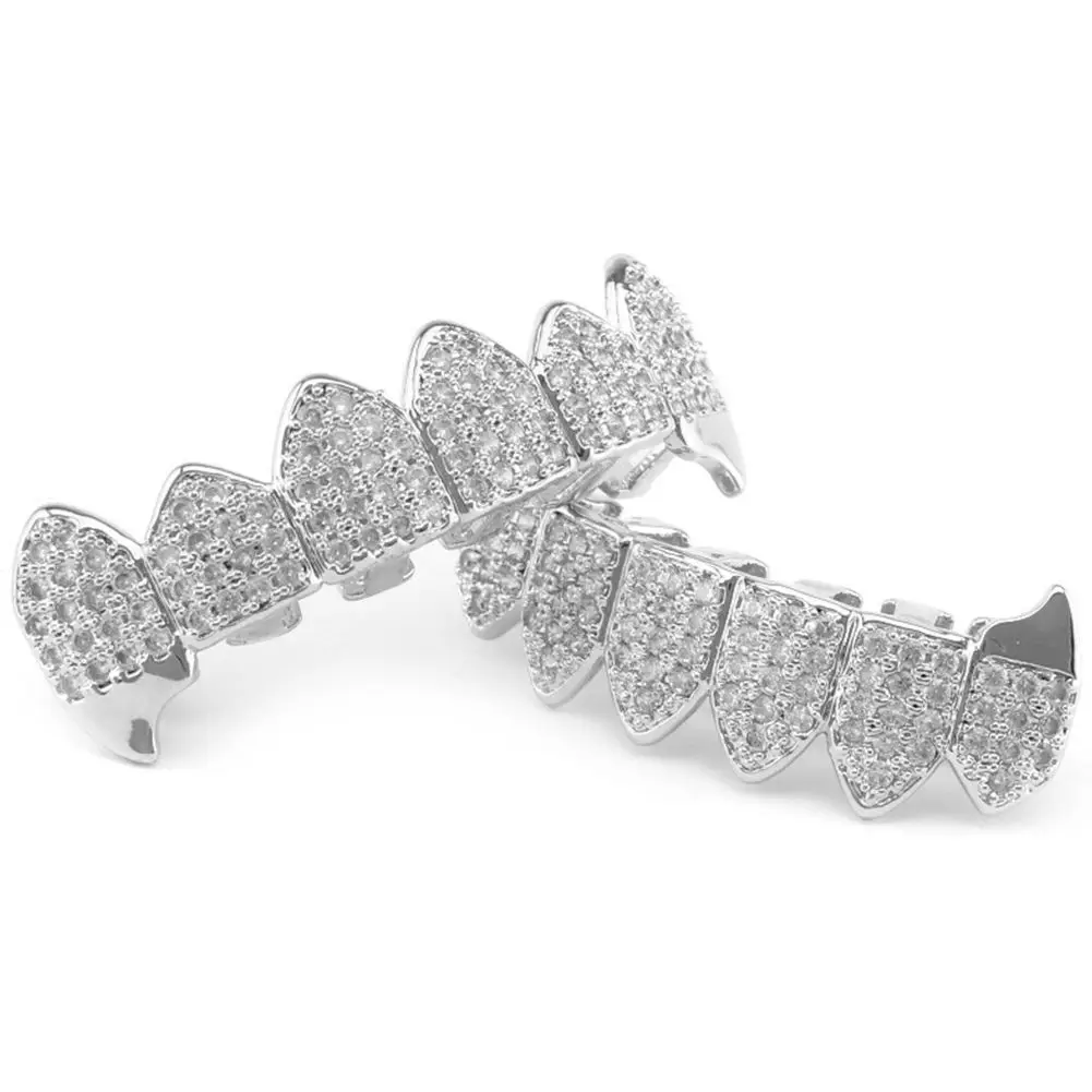 Silver Plated Top & Bottom Grillz Mouth Teeth Grills High Quality, Silver image 5