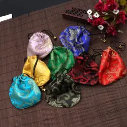 A52E Silk Brocade Jewelry Pouch Drawstring Gift Bags Coin Purse Embroidered Candy Chocolate Bag for Wedding Party Favors