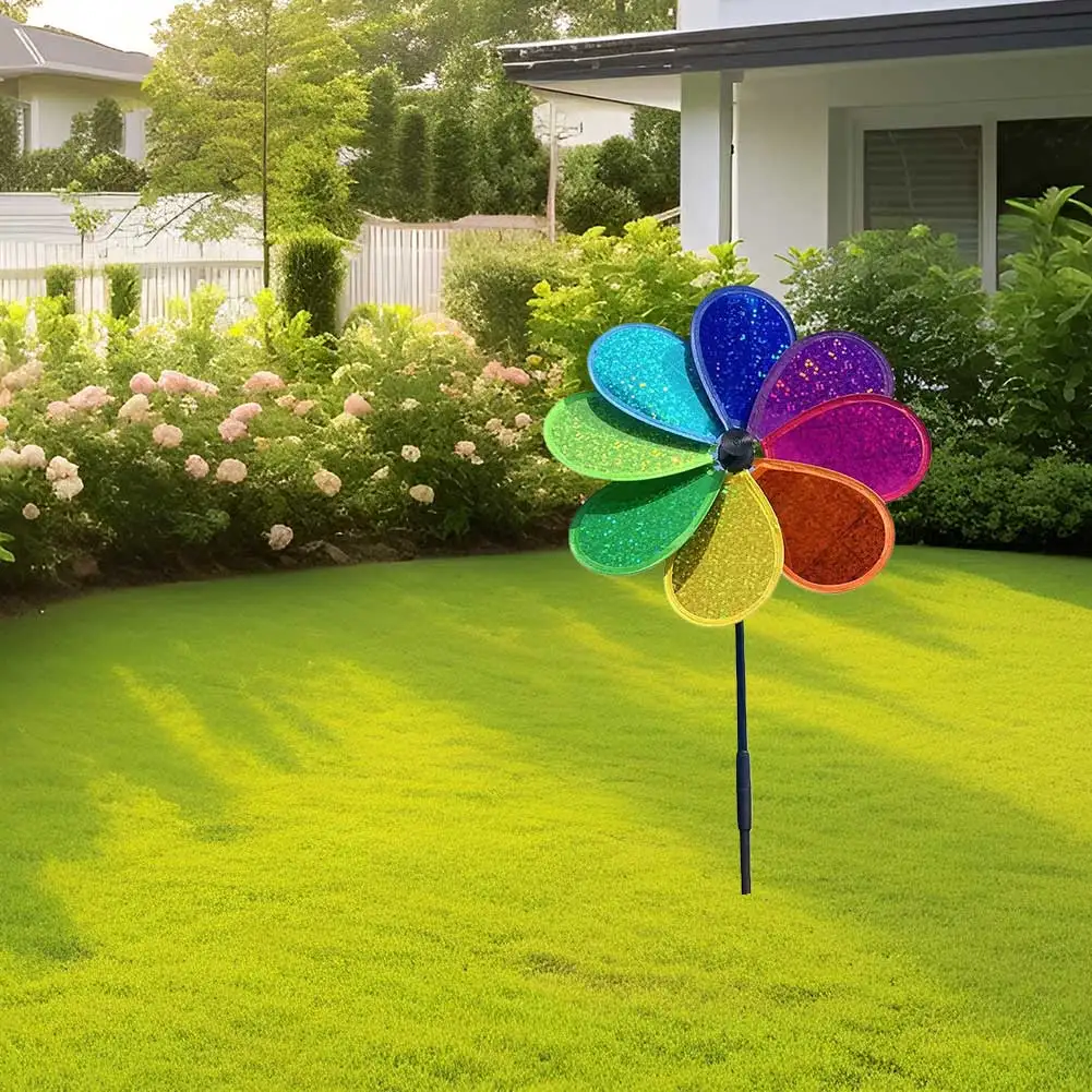 Flower Wind Spinner for Colorful Rainbow Garden Windmill for Garden Yard Party Outdoor Decor