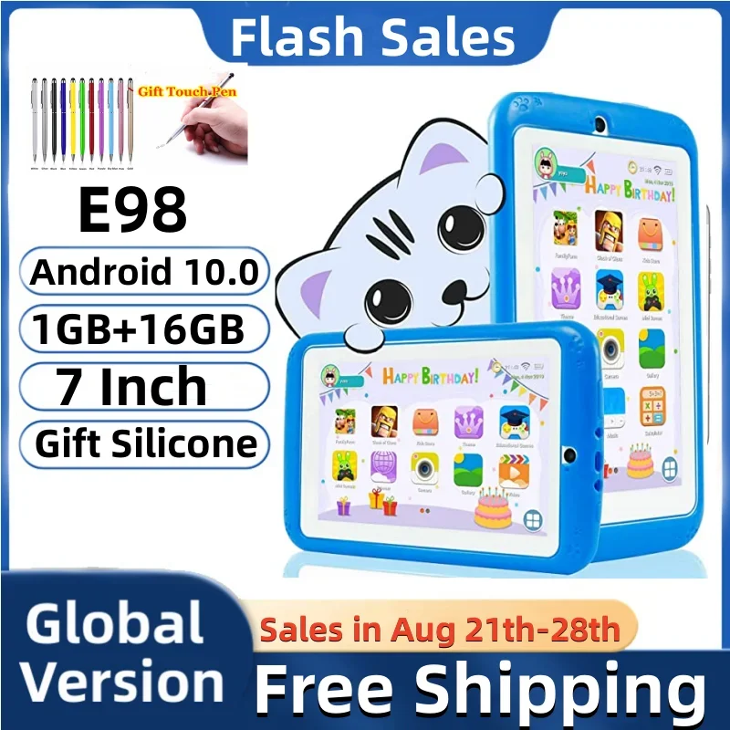 Gift Silicone T10 Bracket Case 7 Inch E98 Android 10.0 KID Tablet 1GRAM 16GROM Quad Core Dual Camera WIFI