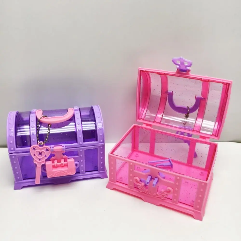 

Pink/Purple Kids Jewelry Box With Lock Girls Dressing Cute Makeup Box Storage Case Pretend Play Treasure Chest For Children