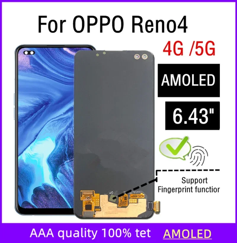 AMOLED For OPPO Reno4 CPH2113 4G LCD Display Touch Screen Digitizer Assembly For Reno 4 PDPM00 CPH2091 PDPT00 5G LCD Display