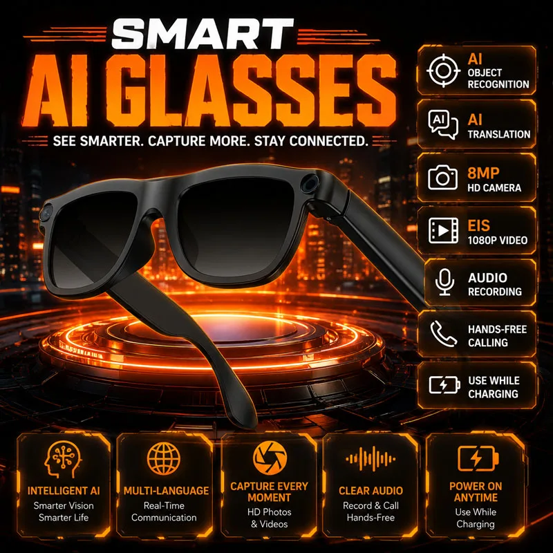 2026 New 800W Camera Smart Glasses Men Video Recording AI Photo Recognition Bluetooth Call Voice Translation Sunglasses for Men