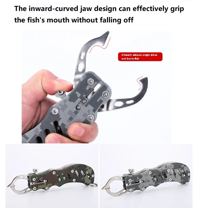 Camo Stainless Steel Fishing Pliers & Fish Gripper Set with Safety Lanyard - Multi-function Lip Grip Tool for Catch and Release