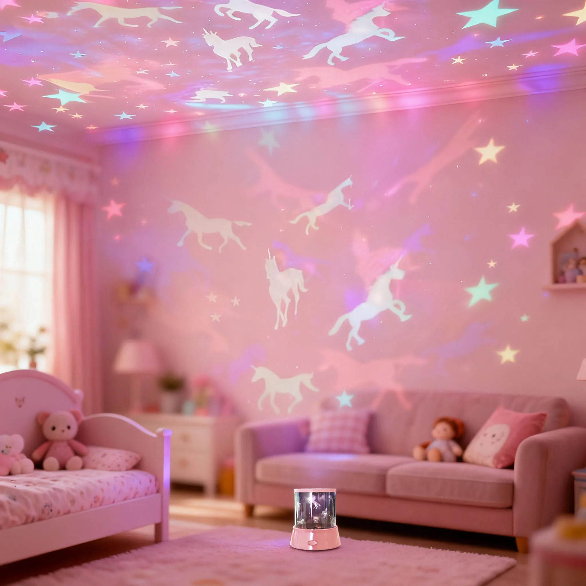 Projetor de Luz Noturna LED Unicórnio Estrela, 360 °   Lâmpada Rotativa Galáxia Céu Estrelado, Projeção Colorida para Quarto Infantil