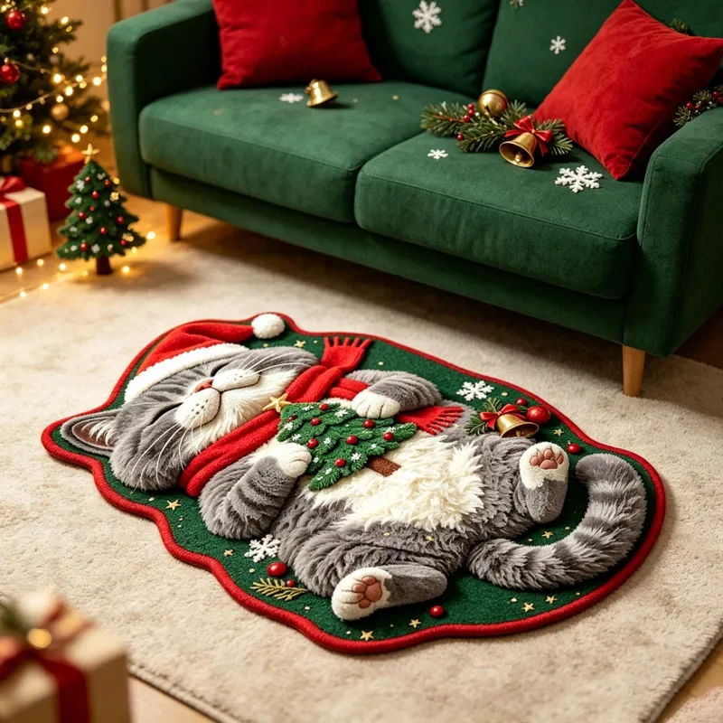 120x180cm Christmas Cat Rug Plush Non Slip Soft Thick Floor Mat Living Room Bedroom Kawaii Carpet Washable Foot Mat Home Decor