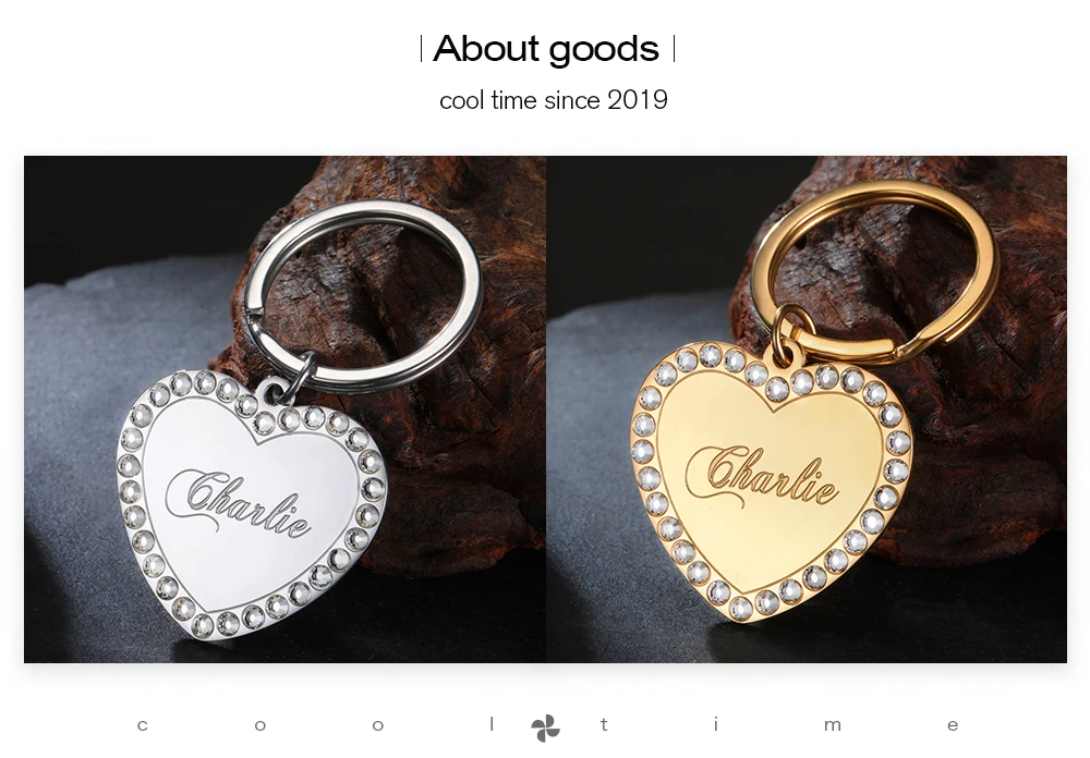 COOLTIME Heart Custom Engraved Keychain Stainless Steel Personalized Love Heart Custom Keychain Jewelry Bag Accessories