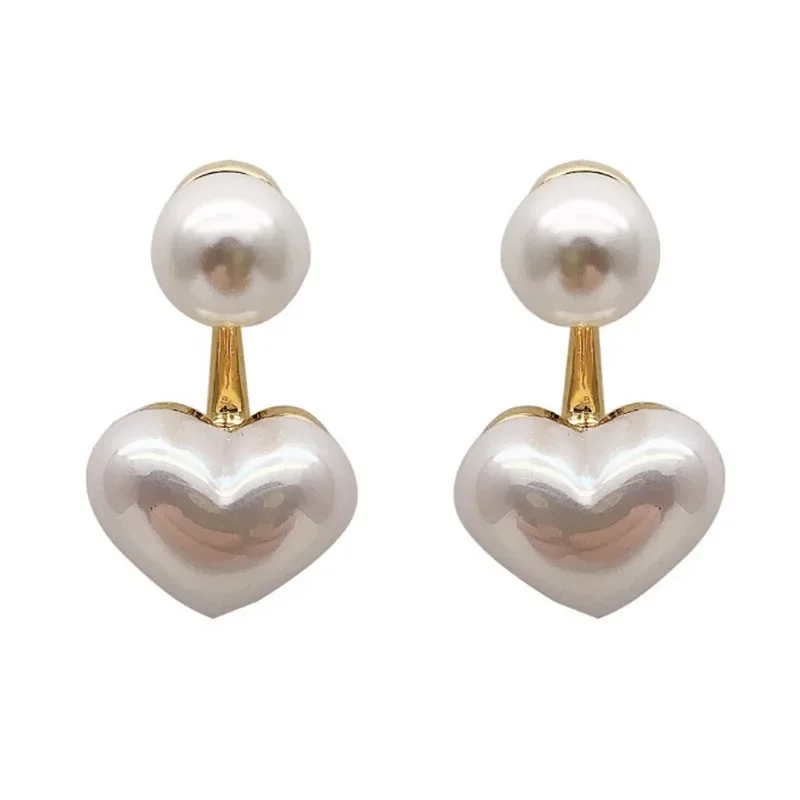 

New Fashion Contracted Heart Pearl Fine Earrings Joker Sweet Elegant Temperament Wedding Jewelry Valantine Day Gifts