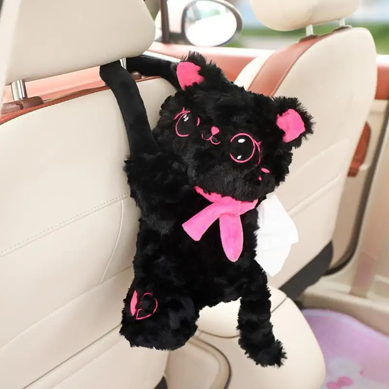 Tissue Box For Car Cartoon Cat Tissue Holder Car Accessories Decorative Plush Animals Cute Decor Storage Container Napkin