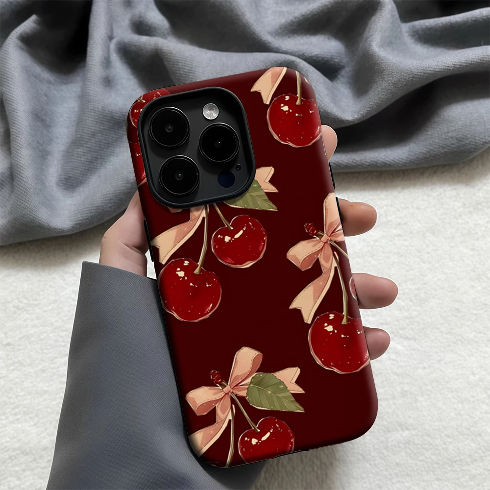 Vintage cereja arco iphone17 deve para caso de telefone magnético para iphone 17 16 15 14 13 pro max plus único caso resistente de dupla camada