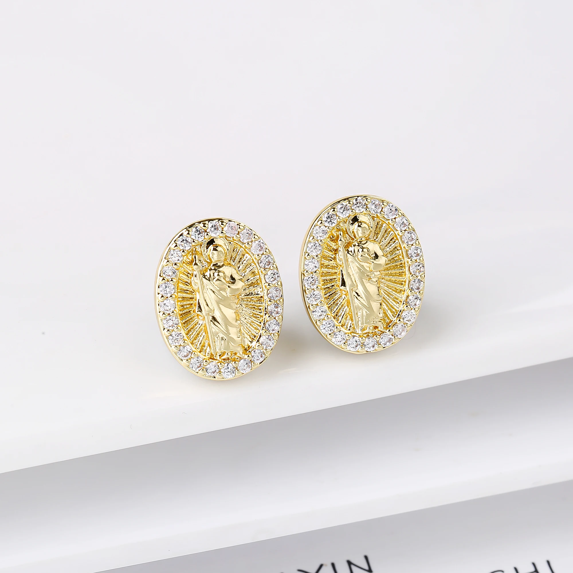 9 Styles Gold-Plated Zircon Virgin Mary St. Jude Jesus Stud Earrings Classic for Women's Party Catholic Jewelry Christian Gift
