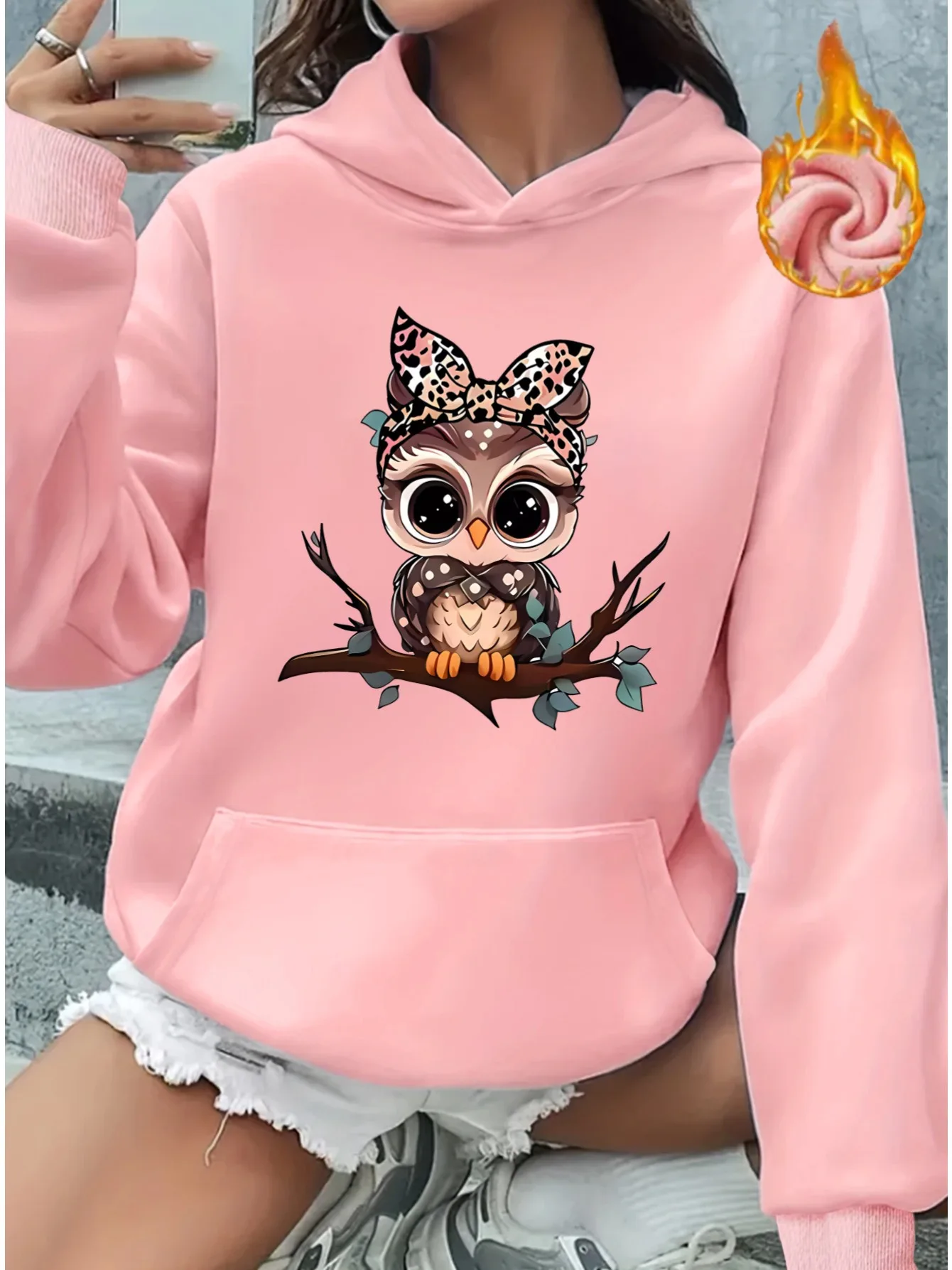 2025 Otoño e Invierno mujer lindo búho de dibujos animados Sudadera con capucha cómodo jersey moda Otoño e Invierno Casual sudadera patrón