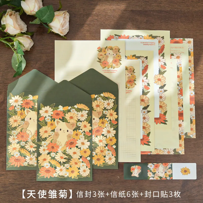 9Pcs Korean Cute Bear Rabbit Envelope Writing Paper Set