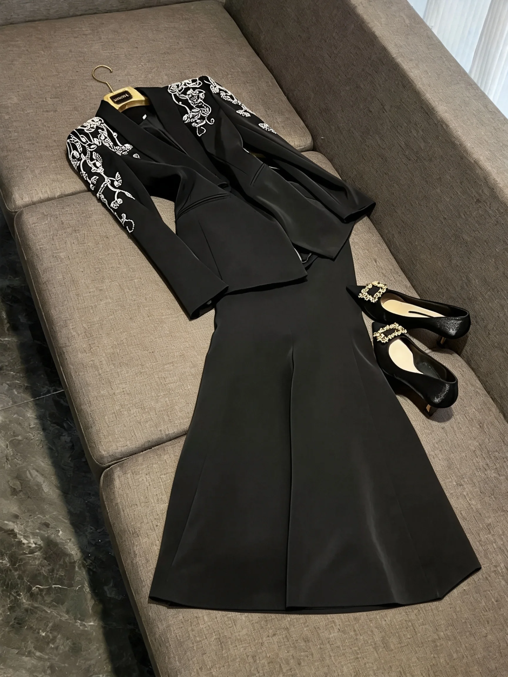 Fashionable Slimming Two-Piece Set Heavy Embroidery Fish Tail Long Dress Cover up Autumn Collection Elegant Ladylike Style