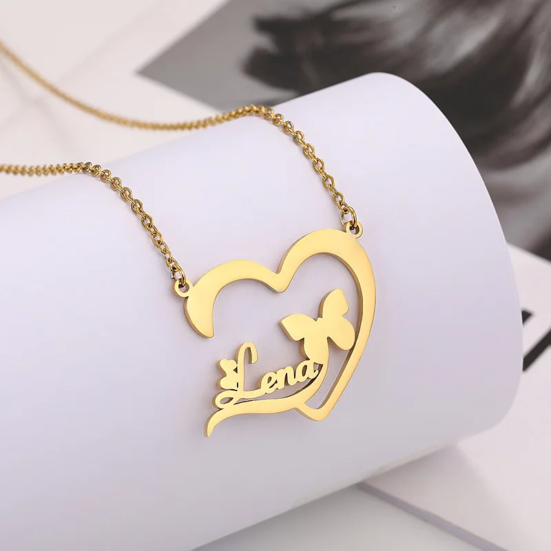 

HIYONG Customized Women's Name Necklace Personalized Letter Heart-Shaped Nameplate Stainless Steel Necklace Jewelry Gift