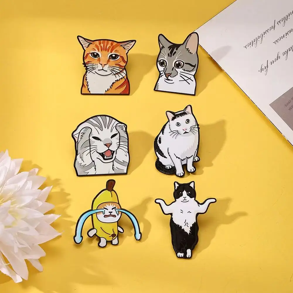 6 Pieces of Cat Expression Bag Brooch Funny Surprised Face Proud Cat Personality Clothes Backpack Accessories Daily Wear
