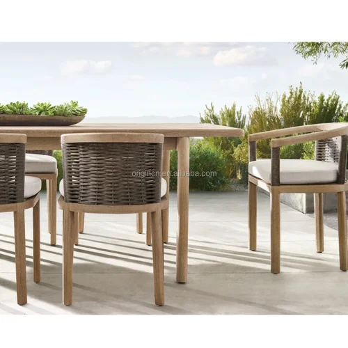 티크 나무 테이블 의자 세트, 호텔 레스토랑, 야외 정원 가구, 현대 6 인용 다이닝 세트 