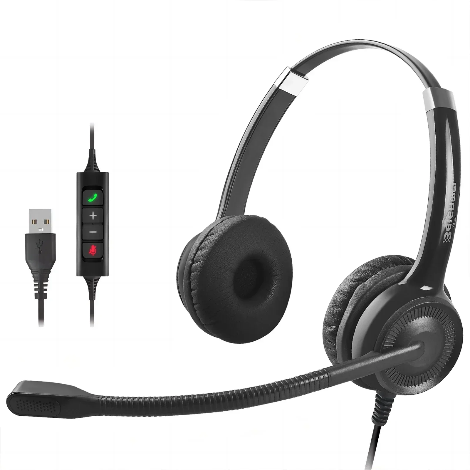 2024 Professional Over Ear Wired USB Call Center Headphone Noise Cancellation Headset  Microphone For Computer/PC