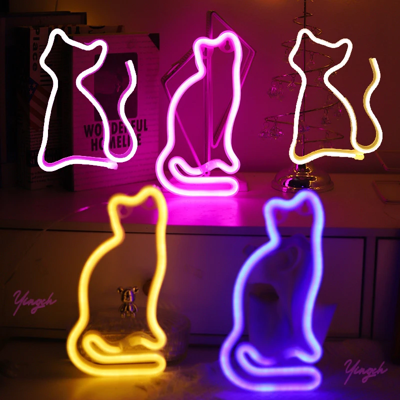 Cat Neon Sign Light LED Animal Figure Modeing Lamp Decoration Ornaments Table Lamp Christmas Room Pet Shop Party Holiday Gift