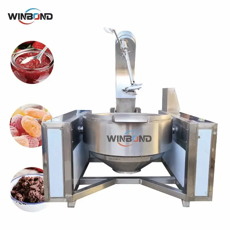 Industrial Ketchup Candy Sugar Tilting Gas Electromagnetic Heating Planetary Cooking Kettle With Mixer for Commercial Use