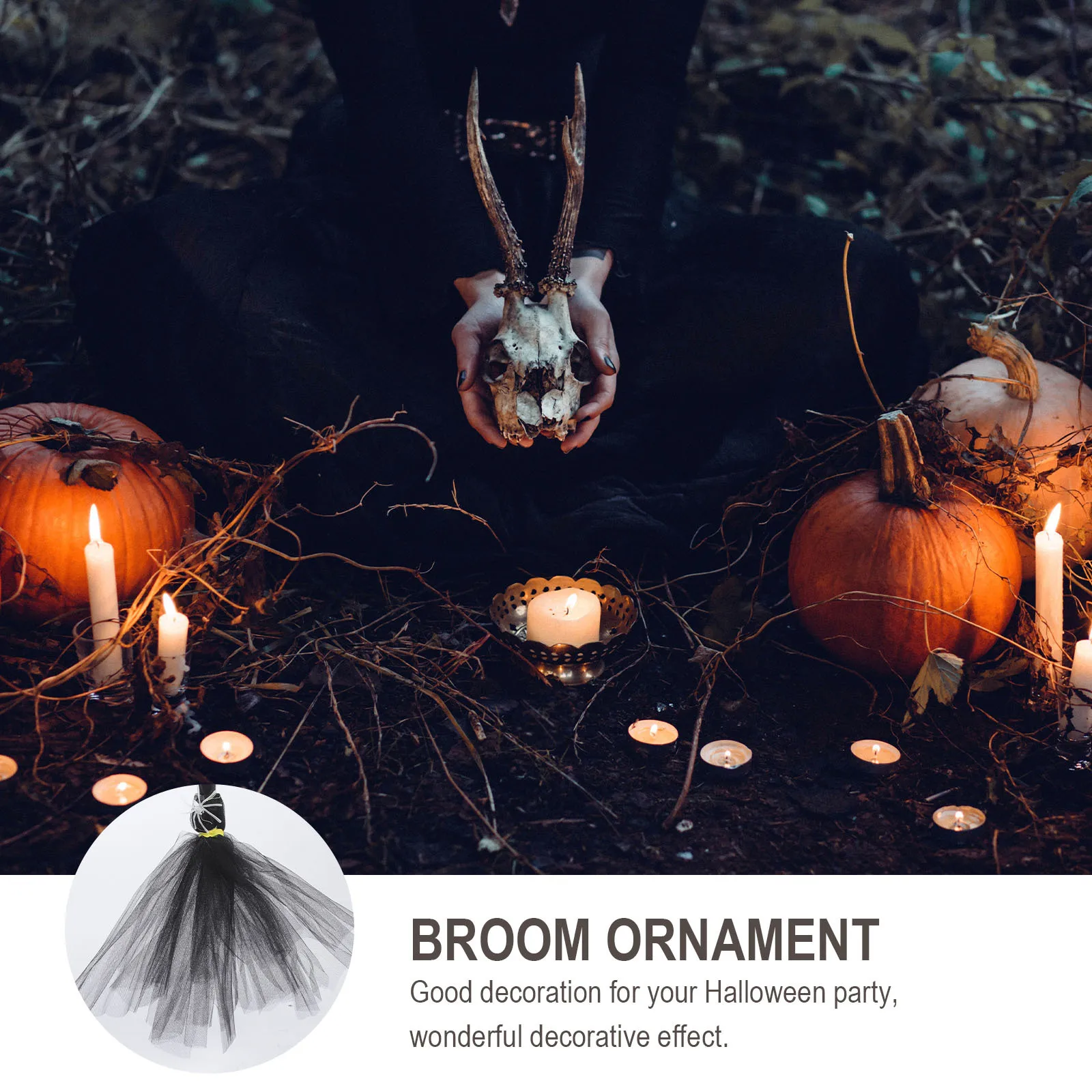 

1pc Glow In The Dark Spider Net Tulle Broom Halloween Witch Besom Decor Party Prop Masquerade Festival Decoration Supplies
