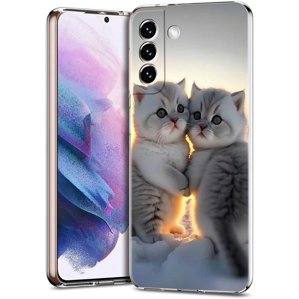 Kiss Cat Cute Kitten Phone Case for Samsung Galaxy S24 S23 S22 S20 S21 FE Ultra S24 S23 S10 S10E S9 S8 Plus 5G Transparent Shell