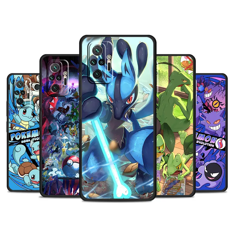 Case For Xiaomi Redmi Note 13 11 10 Pro 9S 9 8 10C 12C 9C 9A 9i 12S 12 Back Phone Cover TPU Black Funda Lucario Anime Pokemon