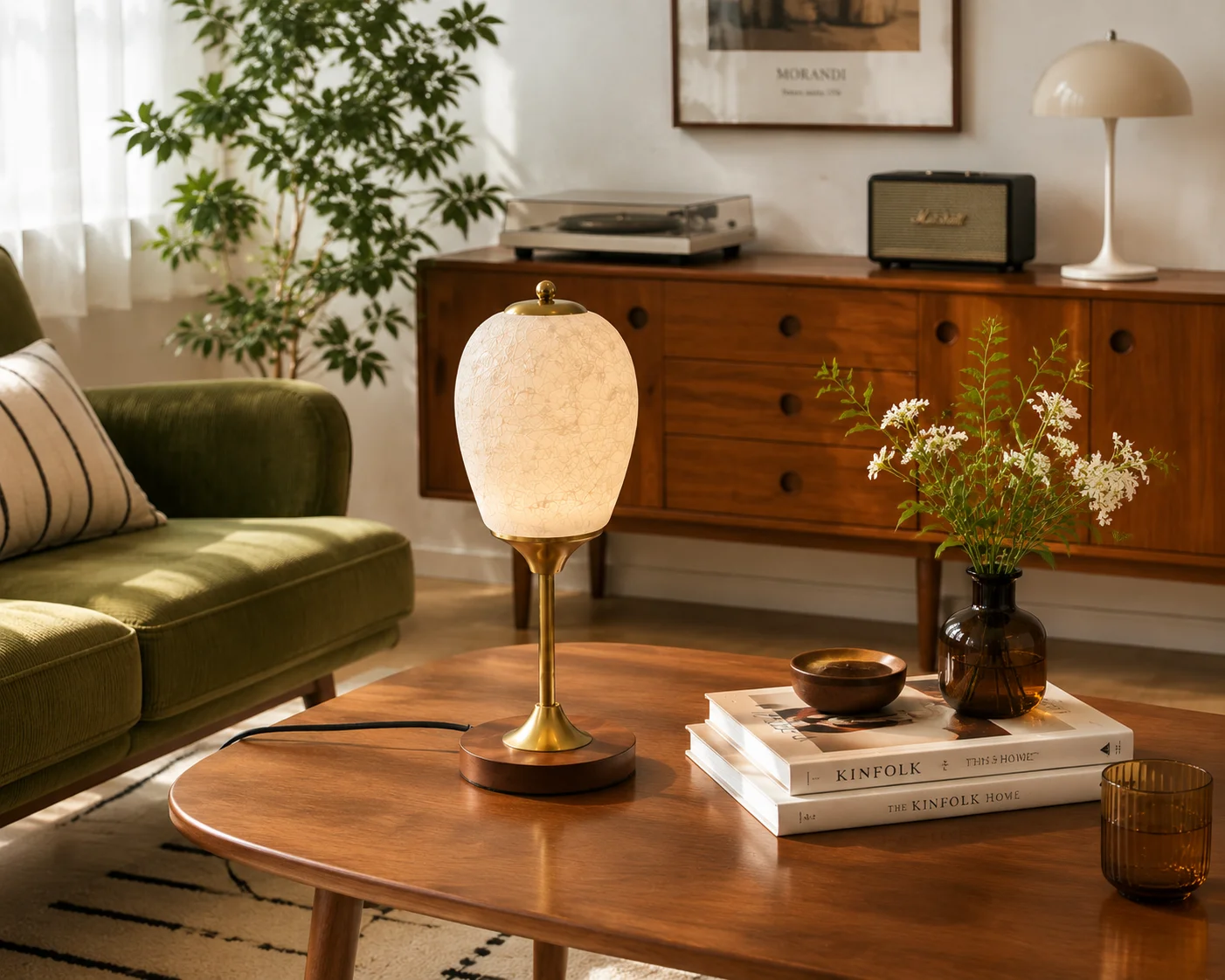 Mid-Century Modern Solid Wood Fabric Table Lamp Printed Shade Eye Protection Bedside Lamp for Living Room Bedroom Hotel