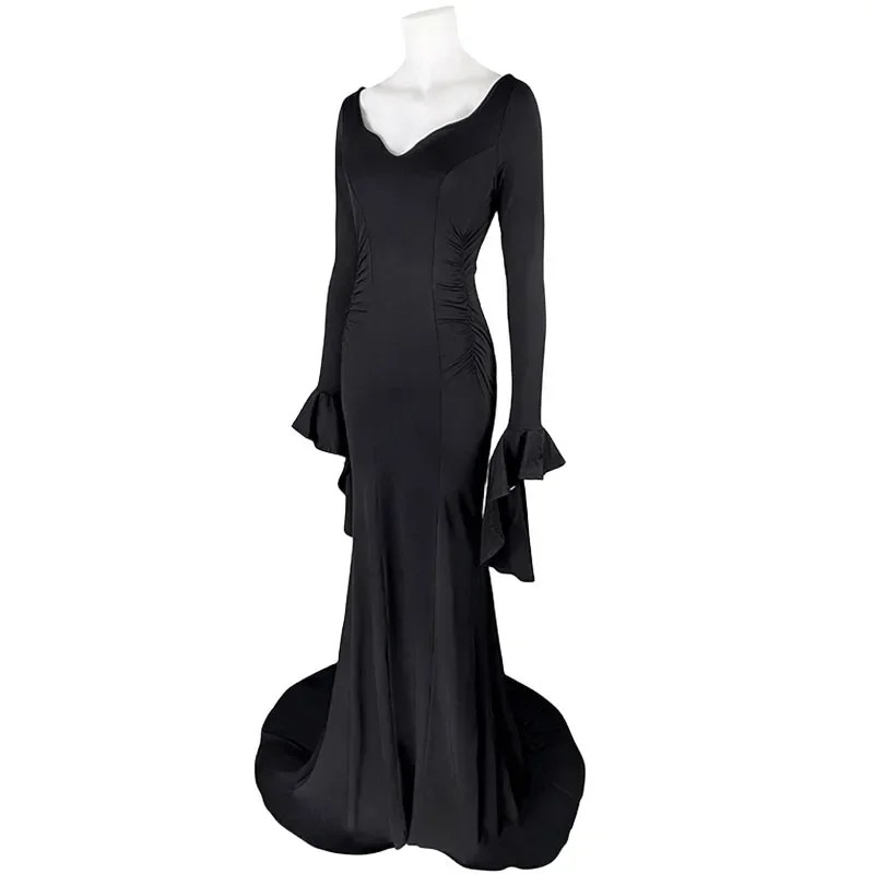 Film Morticia Addams Cosplay Hochzeit Mutter Cosplay Kostüm Kleid sexy Kleid Perücke Anzug Halloween Karneval Party Frauen Kostüme