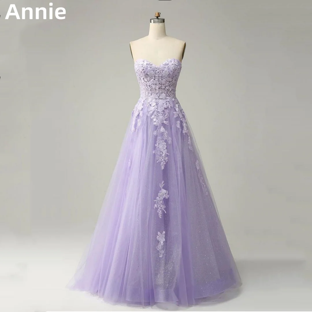 Annie Lavender Purple Prom Dresses Sexy Strapless Evening Dresses Applique Sweet Princess  Party Dresses 2024 Vestidos De Fiesta