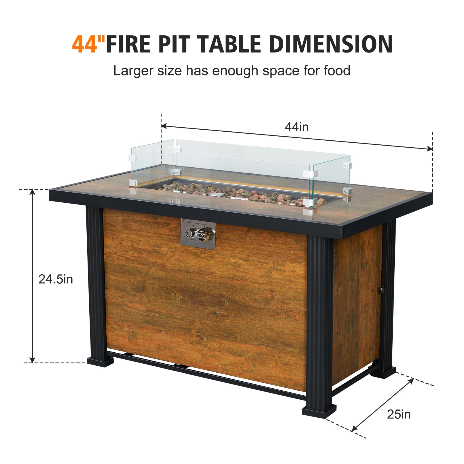 44 Inch Propane Fire Pit Table, 50000BTU Rectangle Fire Table with Cover & Rain Cover, Sturdy Steel and Iron Fence Surface