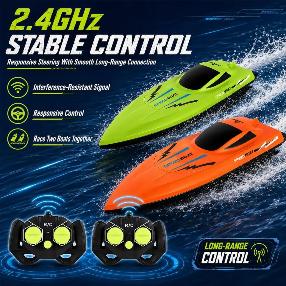 2.4GHz High Speed RC Boat Dual Motor Waterproof Racing Speedboat Remote Control Water Toy for Pool Lake Outdoor Kids Boys Gifts