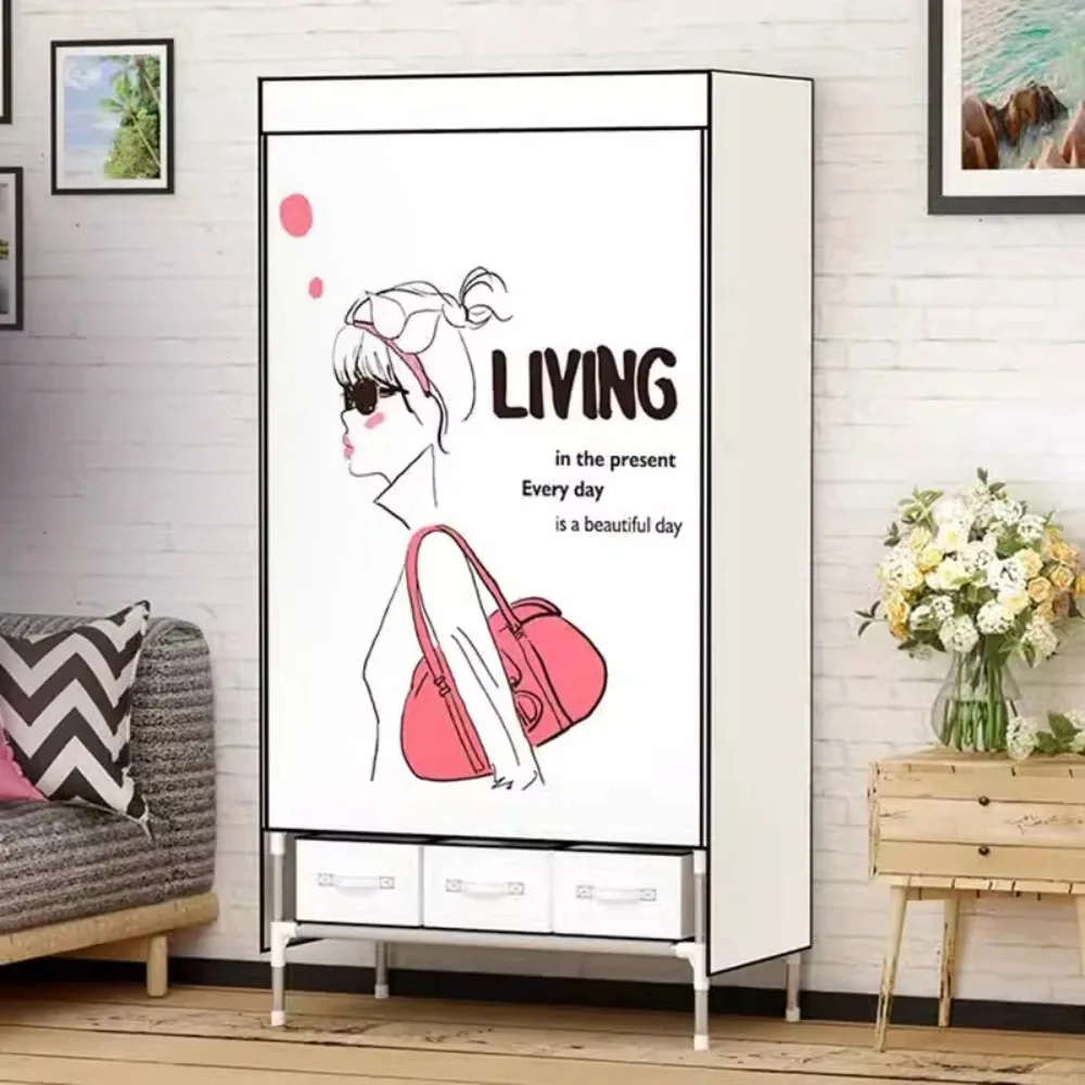 

Simple wardrobe, fashionable, household bedroom storage, wardrobe, dustproof hanging clothes, 16mm steel pipe cloth wardrobe