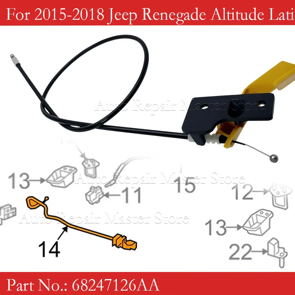 

Замена троса открывания капота для двигателя Jeep Renegade 1.4L 2.4L 2015-2018 68247126AA, внешние аксессуары для автомобиля, детали